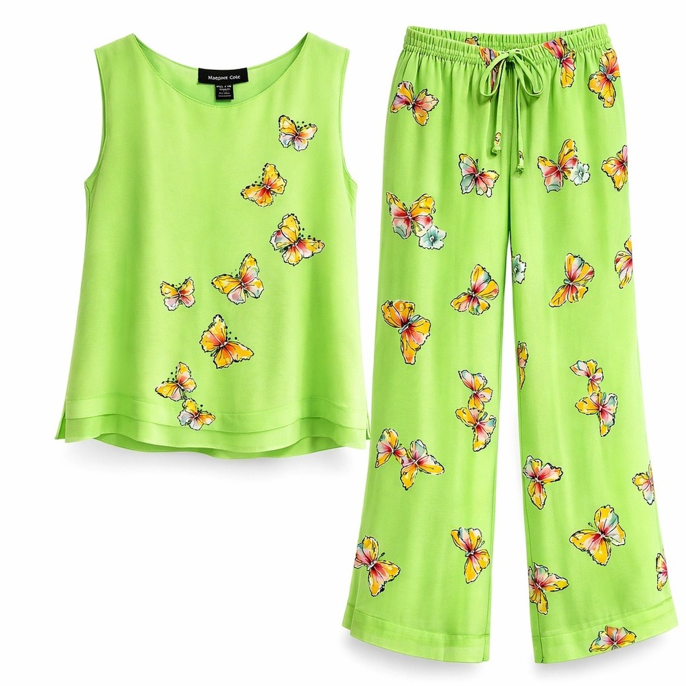 Kathy Ireland Neon Green Butterfly Sleep Set - Women's Pajama Top & Pants